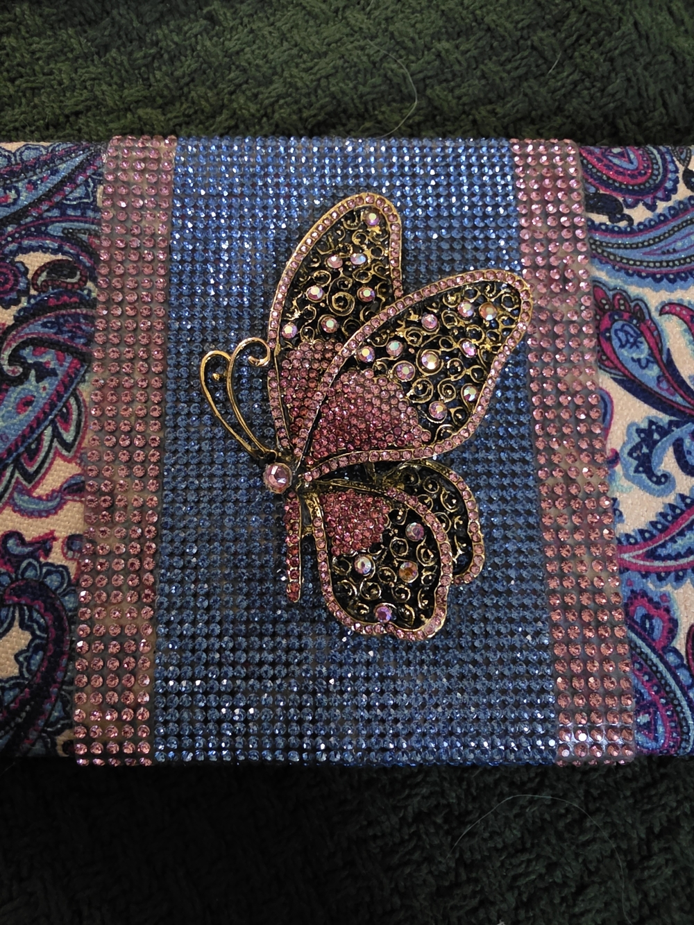 Sparkling Butterfly Rhinestone Clutch - Pink & Blue